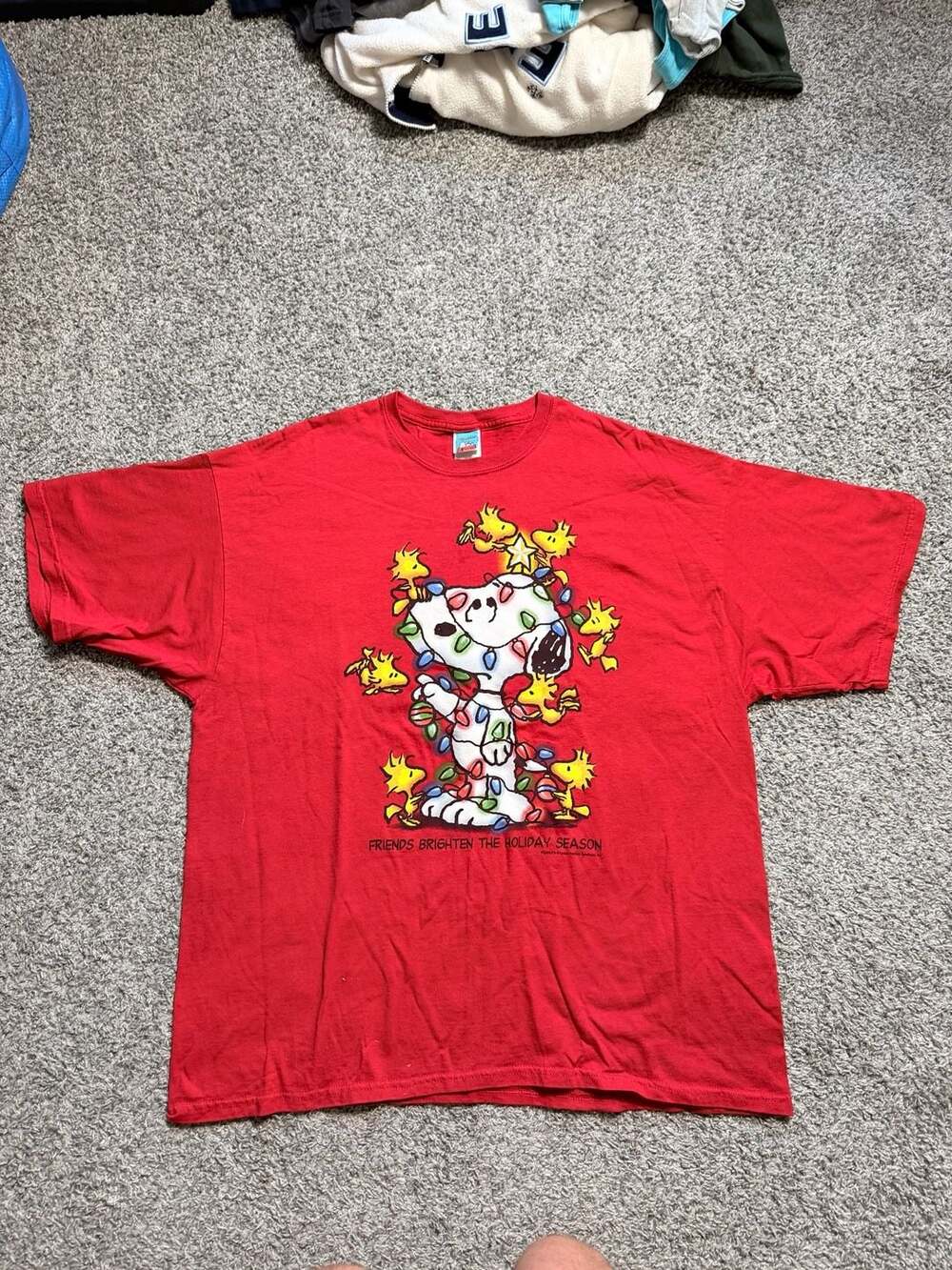 Peanuts Snoopy Christmas Lights T-Shirt Size 2XL Red Friends Brighten